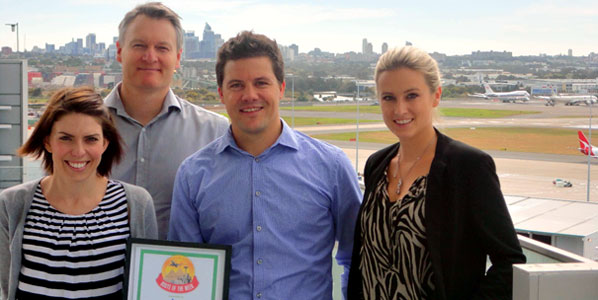 Celebrating the Route of the Week win are (from left to right): Anne Walker, Airline Marketing Coordinator; Nik Hammond, Airline Marketing Manager, David Bell, Head of Aviation Business Development, and; Christina Werkstetter, Airline Marketing Manager. 