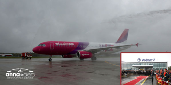 Wizz Air Budapest to Moscow Vnukovo 23 September water cannon salute
