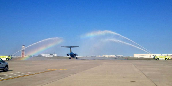 The water cannon salute for Allegiant Air's Orlando Sanford to Tulsa.
