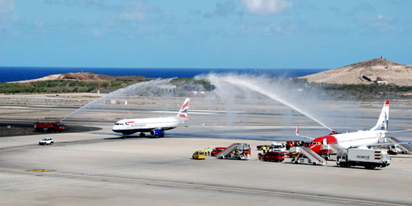 The water cannon salute for British Airways' London Heathrow to Gran Canaria