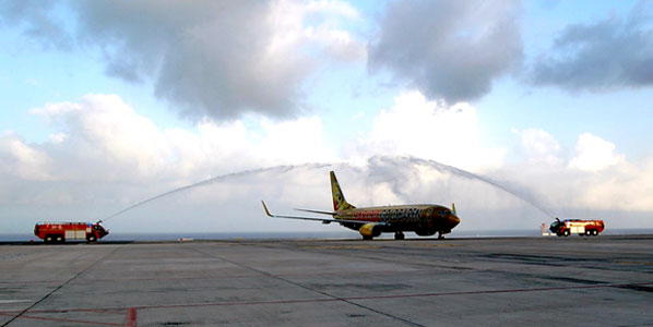 The water cannon salute for TUIfly's Nuremburg to Fuerteventura.