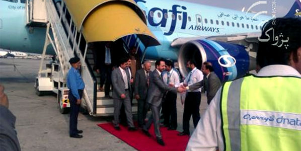 Safi Airways' first flight to Islamabad is welcomed on arrival in Pakistan.