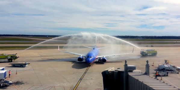 Water cannon salute for Southwest Airlines Orlando to Richmond 3 November