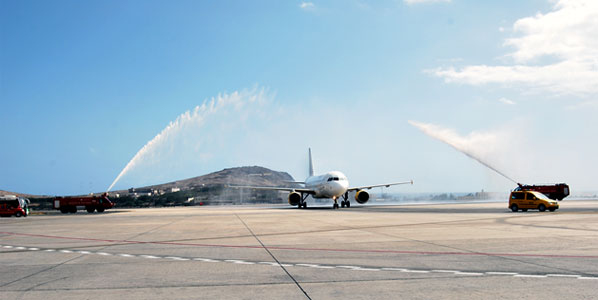 Water cannon salute for Vueling Paris Orly to Gran Canaria 30 October