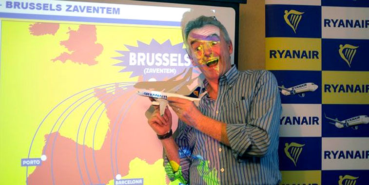 Ryanair CEO Michael O'Leary showing off Ryanair's new routes.