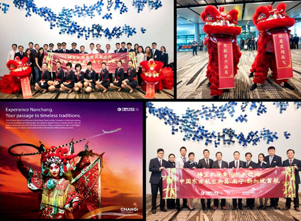 China Eastern Airlines celebrates the launch of a service to Singapore Changi Airport.