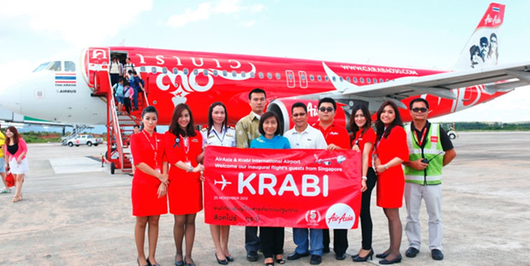 The welcoming ceremony for Thai AirAsia's first flight from Singapore to Krabi.