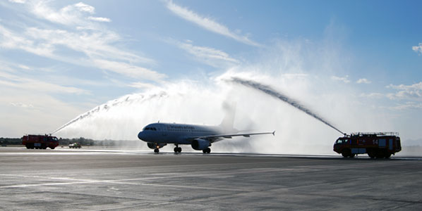 Water cannon salute for Brussels Airlines' Brussels to Alicante 26 October