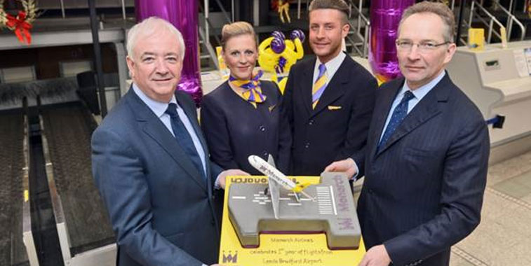 Monarch Airlines celebrated its first anniversary at Leeds Bradford Airport on 12 December with a special cake.