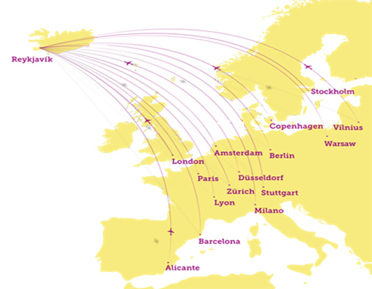 A map of WOW air's summer routes in 2014.