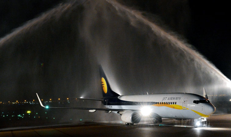 The water cannon salute for Jet Airways Chennai to Abu Dhabi 15 January