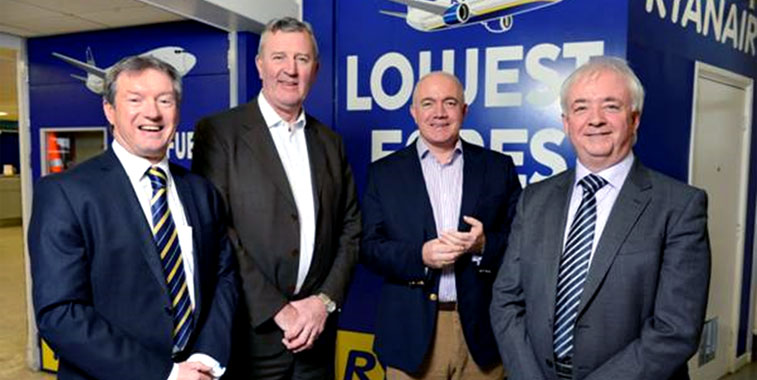 The announcement of the new route was marked by (left to right): Tony Hallwood, Leeds Bradford Airport's Aviation Development & Marketing Director; Michael Cawley and David O'Brien of Ryanair; and John Parkin, Leeds Bradford Airport's CEO.