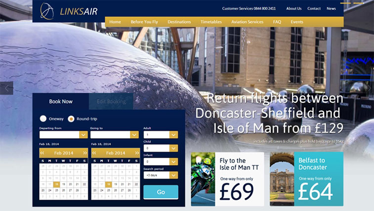 A screenshot of the LinksAir booking tool on the airline's website.