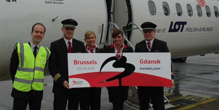 Brussels Airport celebrating the launch of eurolot’s first flight to Gdańsk.
