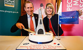 Glasgow Airport celebrates Air France Paris announcement with cake