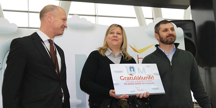 Budapest Airport reached the milestone of 10 million passengers in a year for the first time last week. Airport CEO Jost Lammers, congratulated Zsolt Lukás and his wife on being the lucky 10 millionth passenger. “This is a proud moment, speaking volumes for our hard work and staying power as one of Europe’s leading airports,” commented Lammers at the celebration. Last month saw the Hungarian gateway experience its 12th consecutive double-digit month of passenger traffic growth, more than double the European average. Endorsed by the airport’s strengthening of existing flights, bedding-in of new carriers, and the expansion of route choice, the capital city airport is one of Europe’s fastest growing airports in 2015.