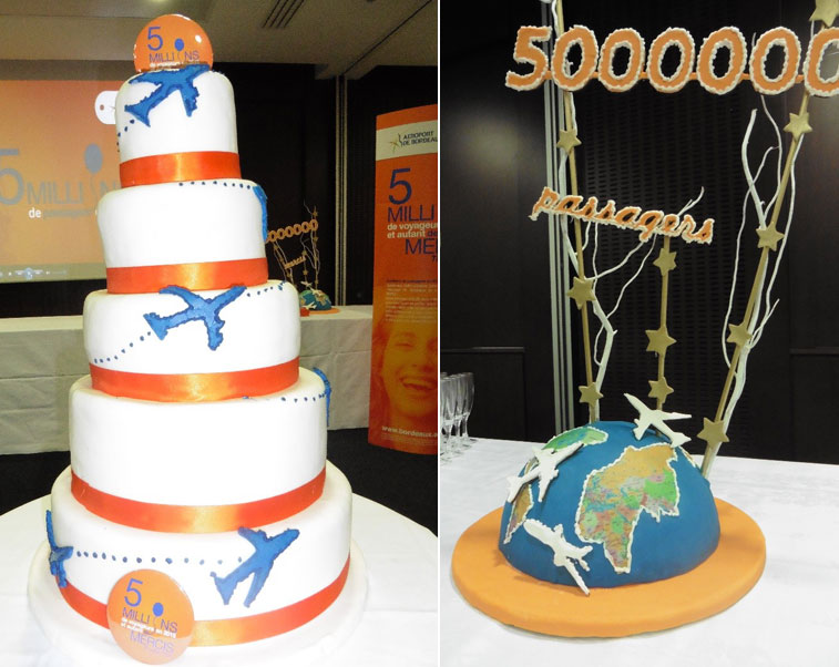 There were two different designs of cake to celebrate the five million passenger milestone on 8 December. The one on the left was a multi-layer effort which was eventually cut into many slices and shared with airport and airline staff.