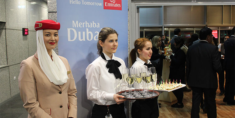 The host for the inauguration ceremony of Emirates’ new service was the old general aviation terminal at Istanbul Sabiha Gökçen. The building is now used as a VIP terminal. On arrival, delegates were welcomed to the ceremony suite with a class of champagne, canopies and a warm smile from one of the Emirates crew.