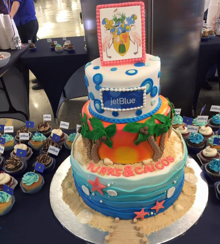 Providenciales Airport in the Turks and Caicos Islands celebrated the arrival of JetBlue Airways’ inaugural service from Fort Lauderdale on 19 November with this impressive culinary cake. Seats to the Caribbean hot-spot from the US are up 13% year-on-year, while JetBlue Airways’ capacity to the region is up around 4% this year.