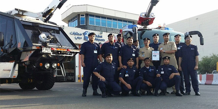 Dubai Airport’s Red Watch Crew won the Arch of Triumph contest last week with its FTWA for the new China Southern Airlines service from Wuham. The winners were pictured with Watch Managers Ahmed AlBalooshi and Mansour Abdollahi who collected the award on behalf of the crew.