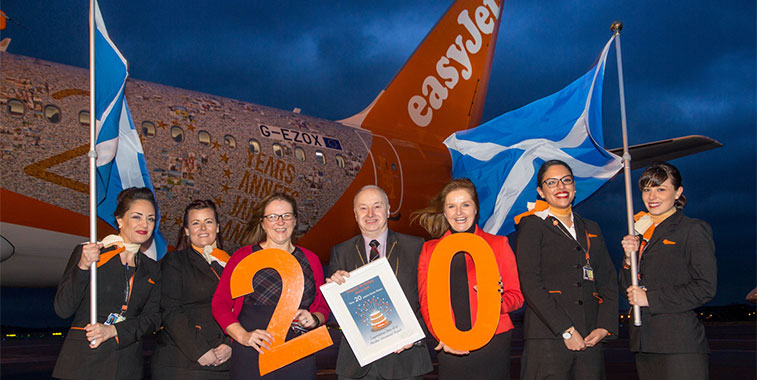 On 26 January, easyJet celebrated its 20-year anniversary of services to Aberdeen Airport. Pictured celebrating the achievement at the Scottish airport are: Carol Benzie, MD of Aberdeen Airport; George Adam, Lord Provost of Aberdeen; Ali Gayward, UK Commercial Manager, easyJet; as well four easyJet crew members. On 26 January 1996, easyJet’s first flight landed into Aberdeen from London Luton. Since then, the UK’s largest LCC has carried over 3.1m passengers from Aberdeen on over 27,000 flights. Benzie commented on the achievement by saying: “easyJet has gone from strength-to-strength since it flew its first flight into Aberdeen 20 years ago. The Aberdeen to Luton route, as well as the airline’s Gatwick service, continues to be hugely important for our passengers – both for leisure and for business.” The carrier also operates a winter seasonal service to Geneva from Aberdeen.