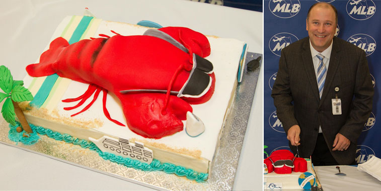 On 18 December, Elite Airways inaugurated services from Portland Airport in Maine to Melbourne Airport in Florida, with the latter airport celebrating the launch with a Maine lobster-shaped cake. In charge of the cake cutting was David Dow, VP of Elite Airways.