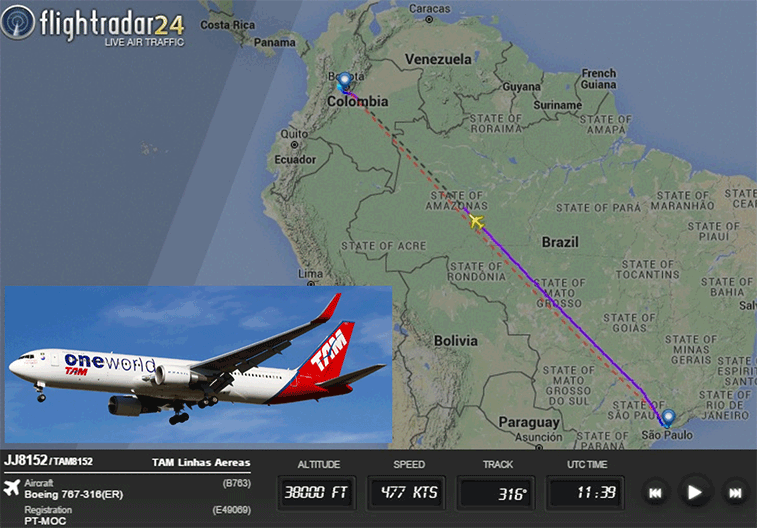 On 19 January, TAM Airlines inaugurated a 4,331-kilometre sector between Sao Paulo Guarulhos and Bogota. Flights will operate four times weekly with the oneworld member using its 767-300s on the city link. The first flight was operated by registered aircraft PT-MOC according to Flightradar24.com, which sports the oneworld livery.