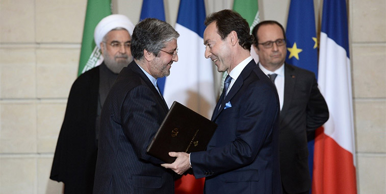 Iranian and French officials along with Airbus celebrated a landmark agreement at the Élysée Palace in Paris