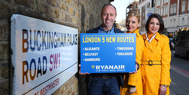 Ryanair announced its W16/17 flight schedule from London’s Gatwick, Luton and Stansted airports