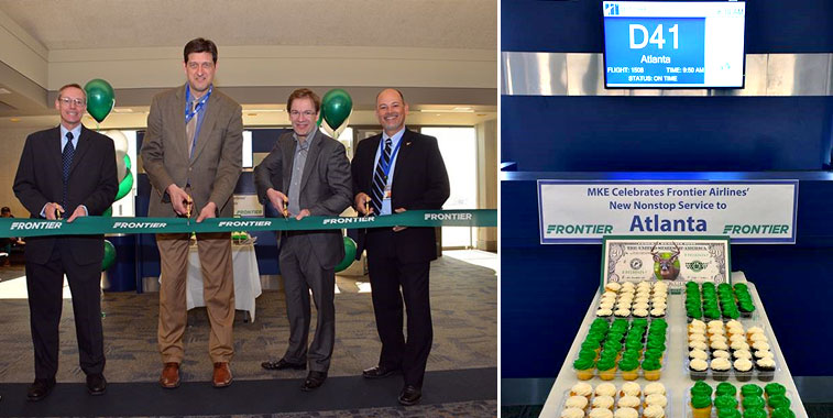 Passengers at Milwaukee were greeted with Frontier Airlines coloured themed cupcakes to cement the start of the carrier’s four times weekly service to Atlanta on 15 April