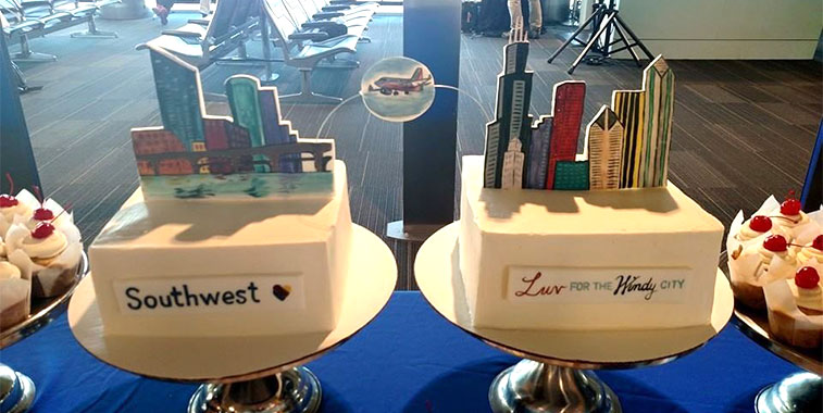 Grand Rapids Airport celebrates the start of services to Chicago Midway on 12 April by Southwest Airlines with this impressive cake