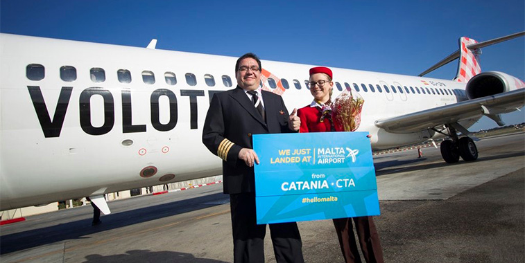 Malta Airport welcomed the arrival of Volotea’s inaugural service from Catania 