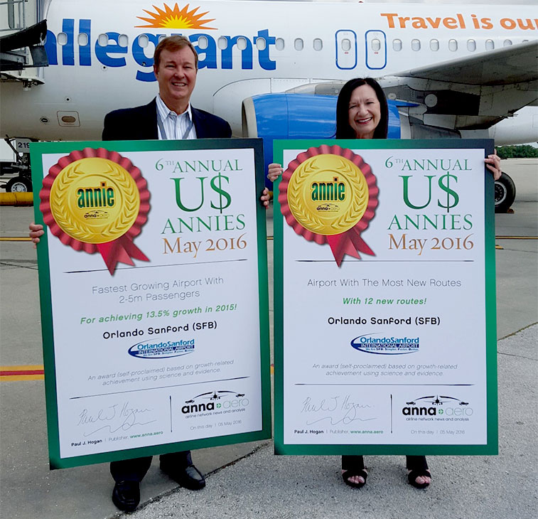 Double-whammy for Orlando Sanford! The airport is this year celebrating its wins in both the Airport Traffic Growth