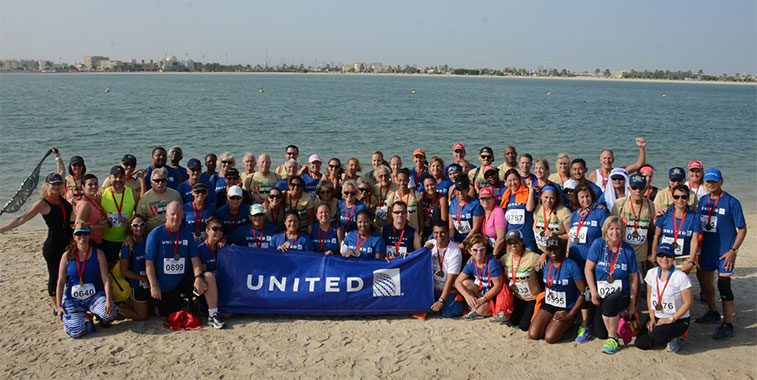 ‘Sun, Sea and Skyscrapers’ WARR Dubai 2015: United Airlines entered a team of 107 runners, the largest travelling team to take part in a WARR.