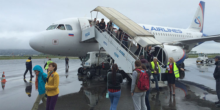 A wet day but a warm welcome in Batumi, Georgia, for Ural Airlines’ first flight from Ekaterinburg