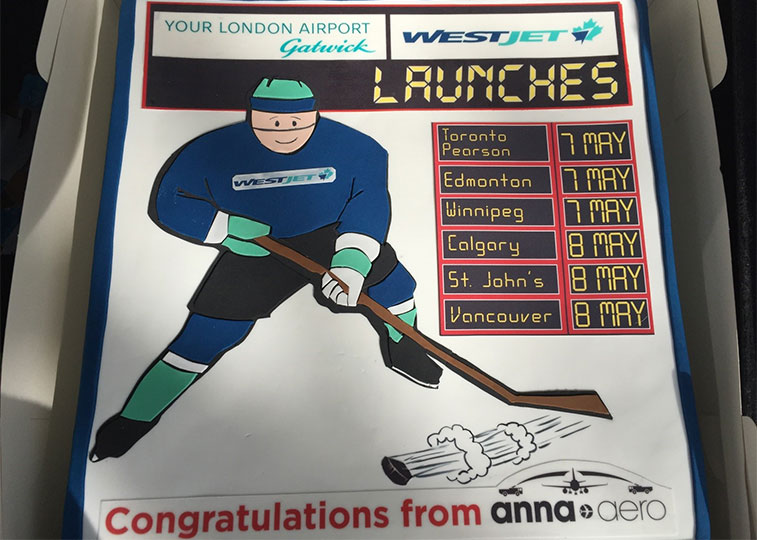 WestJet’s six new non-stop routes from London Gatwick to Canada which launched on 7/8 May were celebrated with this awesome cake commissioned by anna.aero