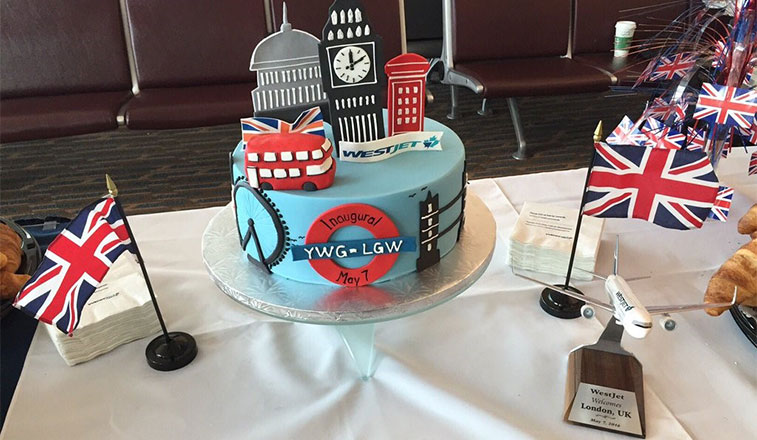 Winnipeg Airport celebrated WestJet’s inaugural service to London Gatwick with a traditional route launch cake