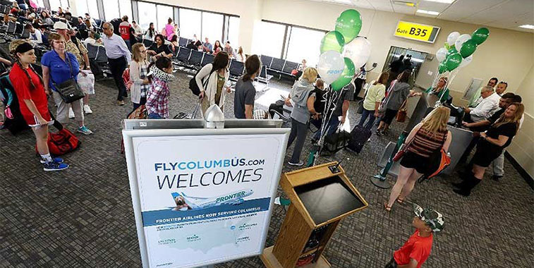 frontier airlines returned to columbus june routes to denver las vegas orlando and philadelphia