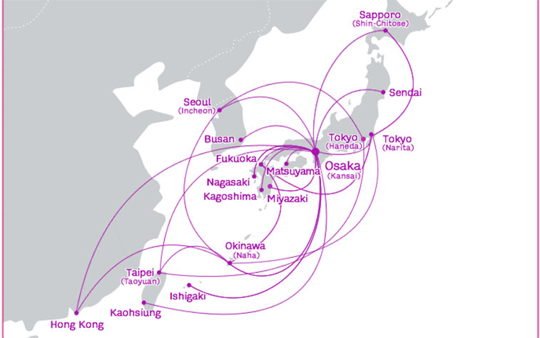 peach route network 17 airports 12 are in japan