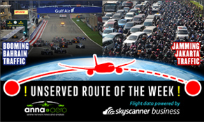 Bahrain Airport-Jakarta is "Skyscanner Unserved Route of the Week” with 90,000 searches; anna.aero recommends Gulf Air