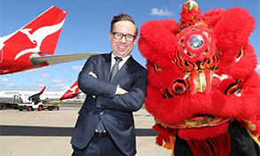 Qantas is averaging 28% passenger share in international markets; steadily losing domestic market share despite growth; next stop Beijing