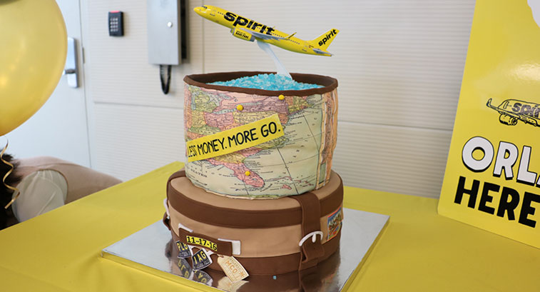Orlando Airport celebrated the start of Spirit Airlines' flights to Niagara Falls and Plattsburgh with this cake. Both routes to New York State will be flown daily facing no direct competition. 