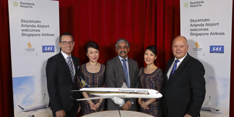 Stockholm Arlanda welcomes the arrival of Singapore Airlines announcement. 