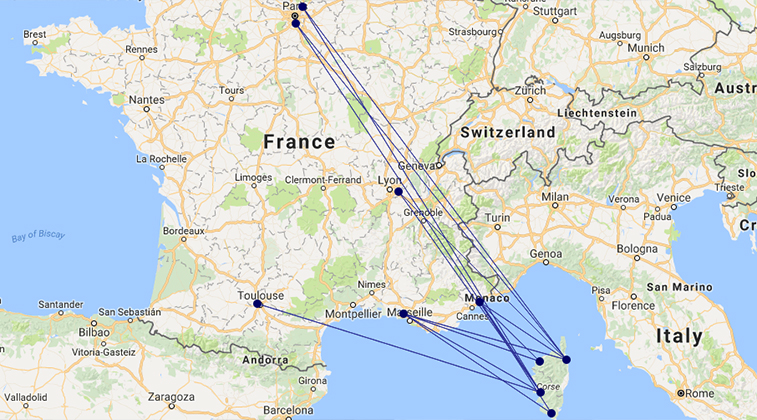 Air Corsica route map.