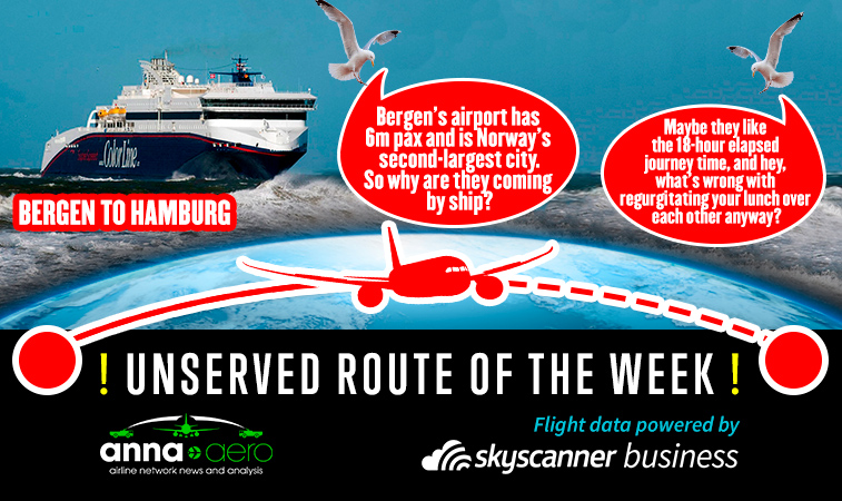 Bergen-Hamburg is "Skyscanner Unserved Route of the Week” with 30,000 annual searches; Eurowings' next Norwegian city?