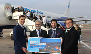 anna.aero joins Blue Air to celebrate its inaugural service between Cluj-Napoca and Birmingham, its second route to the UK city