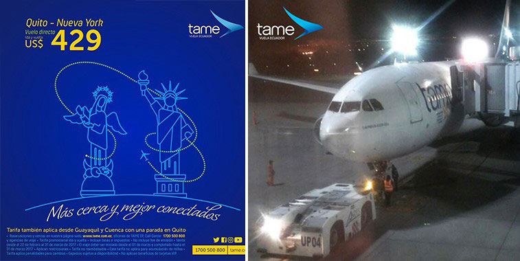 tame moves JFK service back to Quito