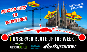 Mexico City-Barcelona is "Skyscanner Unserved Route of the Week" with 540,000 searches; Aeromexico's next Euro route after Amsterdam?