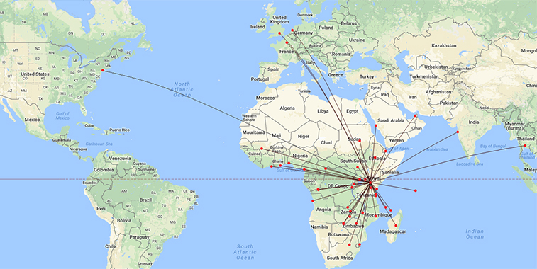 Kenya Airways routes map 2018