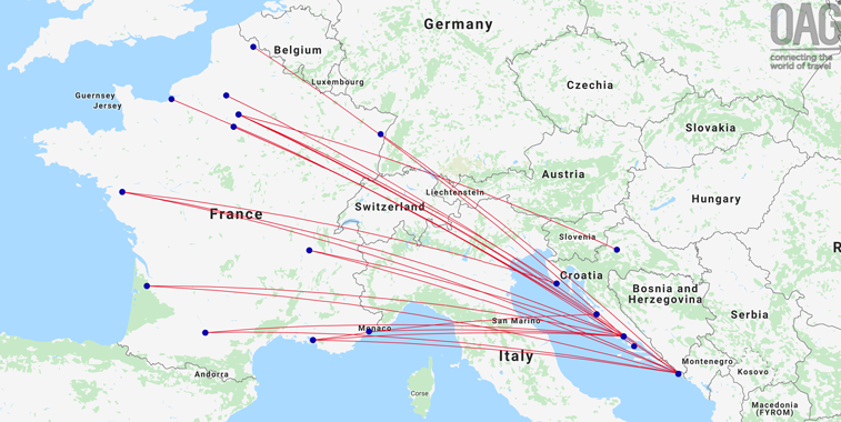 France Croatia route map 